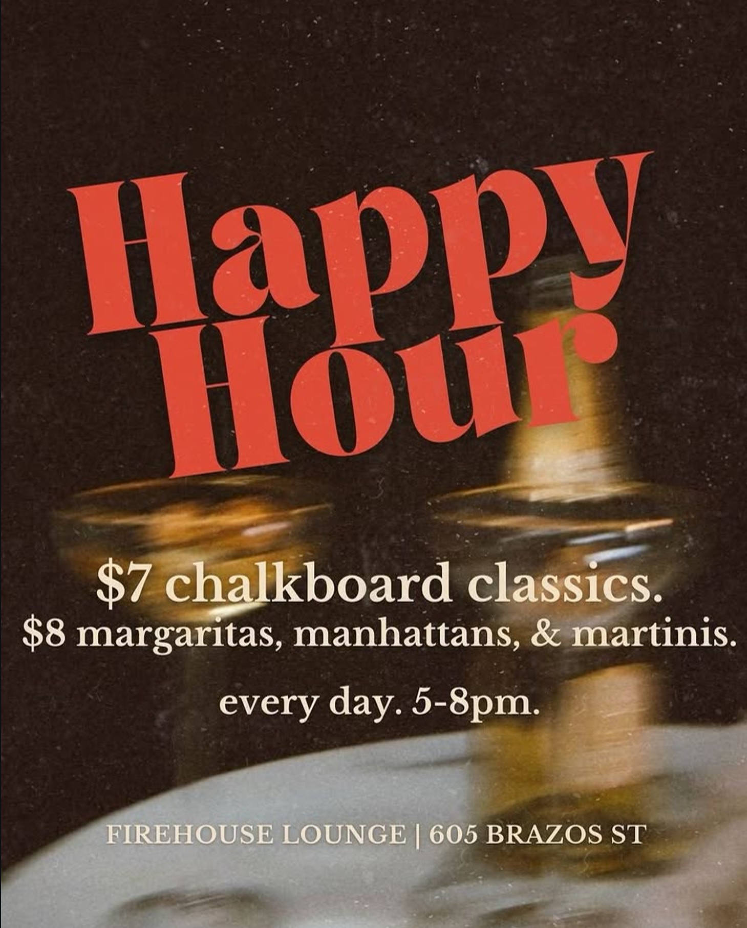 Firehouse Lounge happy hour cocktails Austin